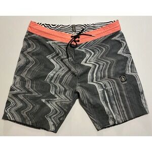 Volcom Stoneys Mens Board Shorts Sz 38 Grey Coral Marble Wave Print Swim Trunks
